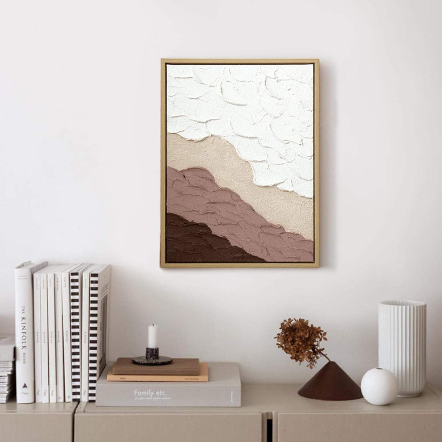 ArtbyHannah Textured Sandstone Framed Wall Art Neutral Paintings Hand-painted 3D Abstract Minimalist Artwork Decor Hallway